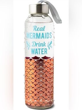 Mermaid-Themed Glass Water Bottle - 'Real Mermaids Drink Water'